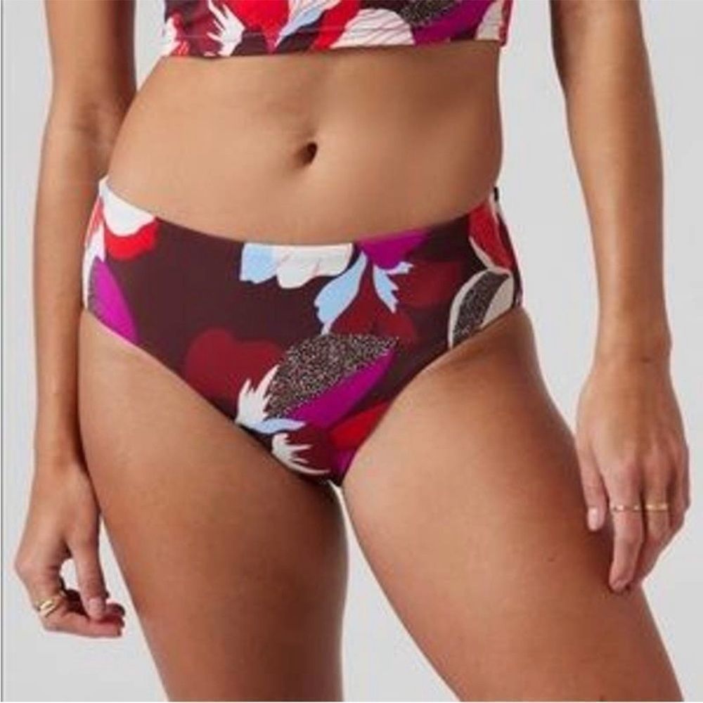 Athleta Floral High-Rise Bikini Bottoms in Burgundy, Red, Pink, Blue